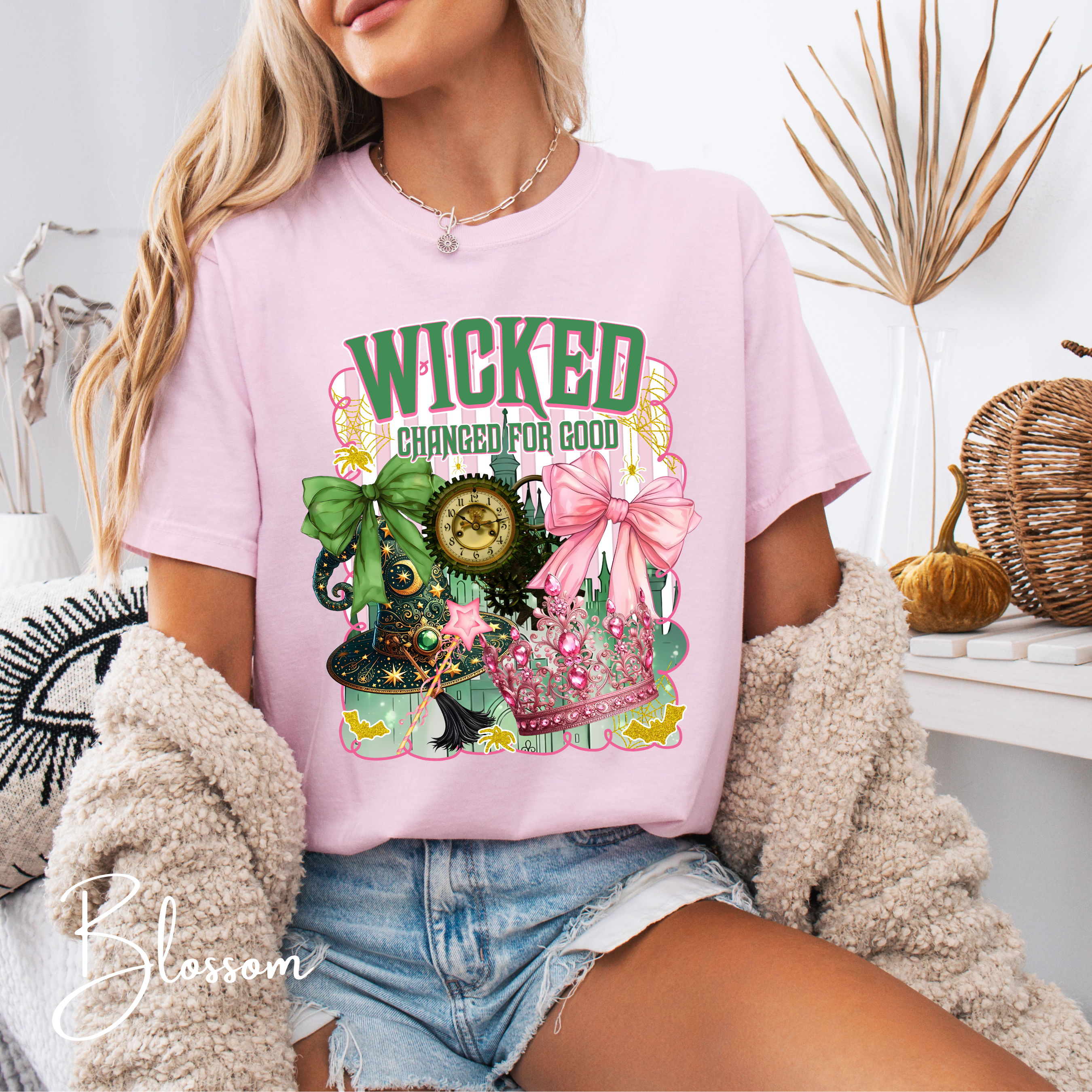 ✨ Wicked “Defying Gravity” Comfort Colors 1717 Tee 🌙💚💗 | Front & Back Magical Coquette Design 🧙‍♀️🎀