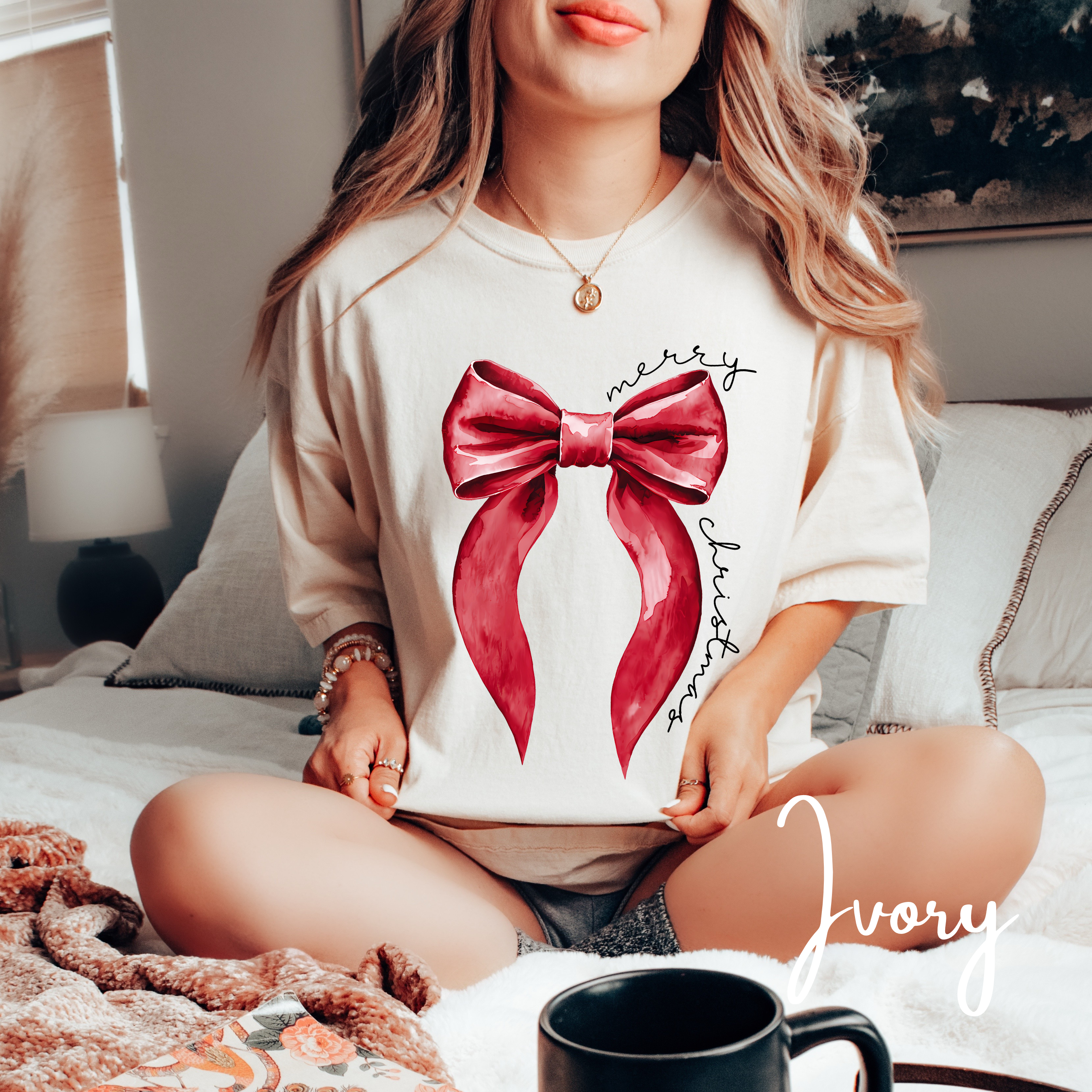 🎀✨ Merry Christmas Coquette Bow T-Shirt | Hand-Painted Look Holiday Aesthetic Tee 🎄💗 Comfort Colors 1717 Tshirt