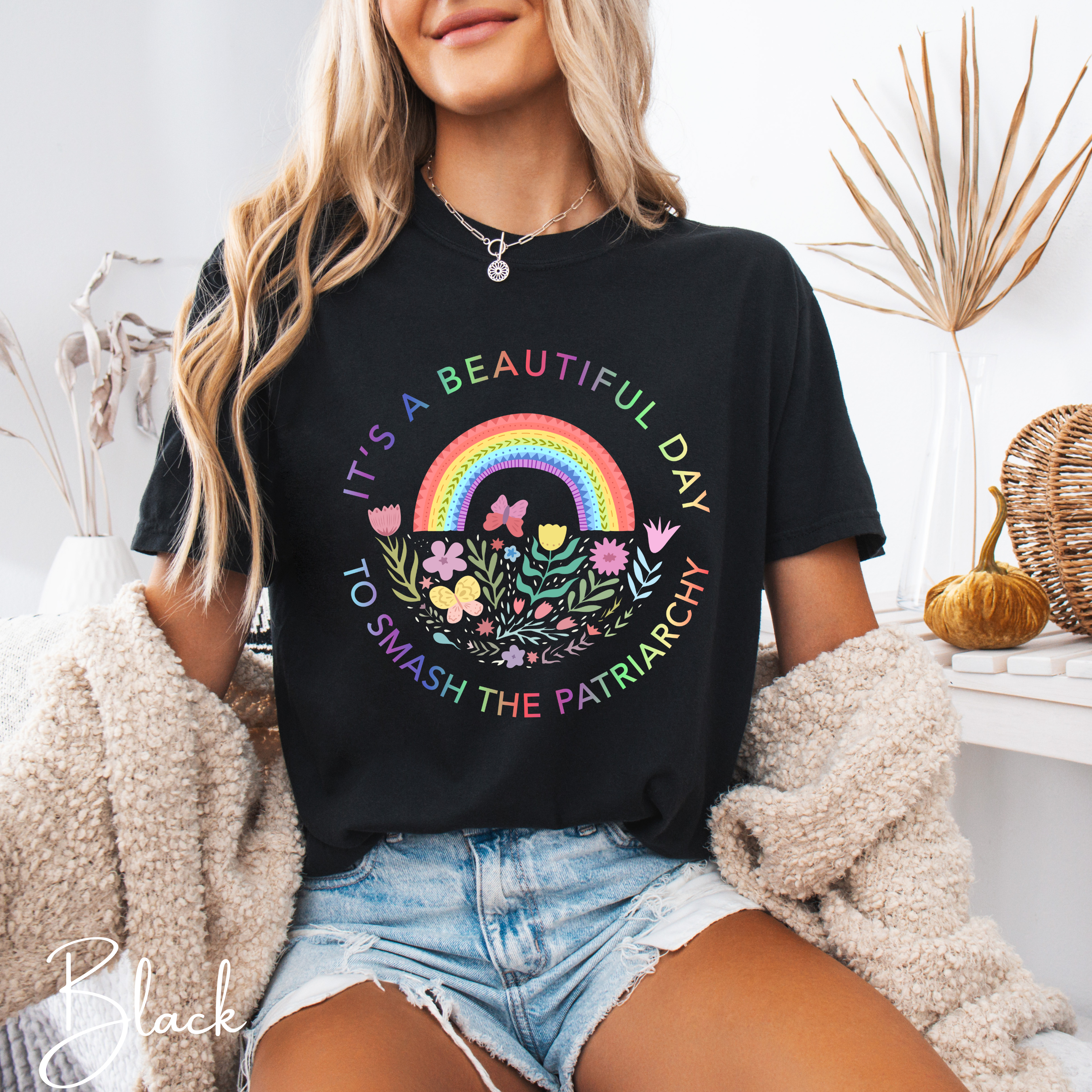 It’s a Beautiful Day to Smash the Patriarchy T-Shirt 🌈 | Floral Rainbow Circle Design | Comfort Colors 1717 Tee