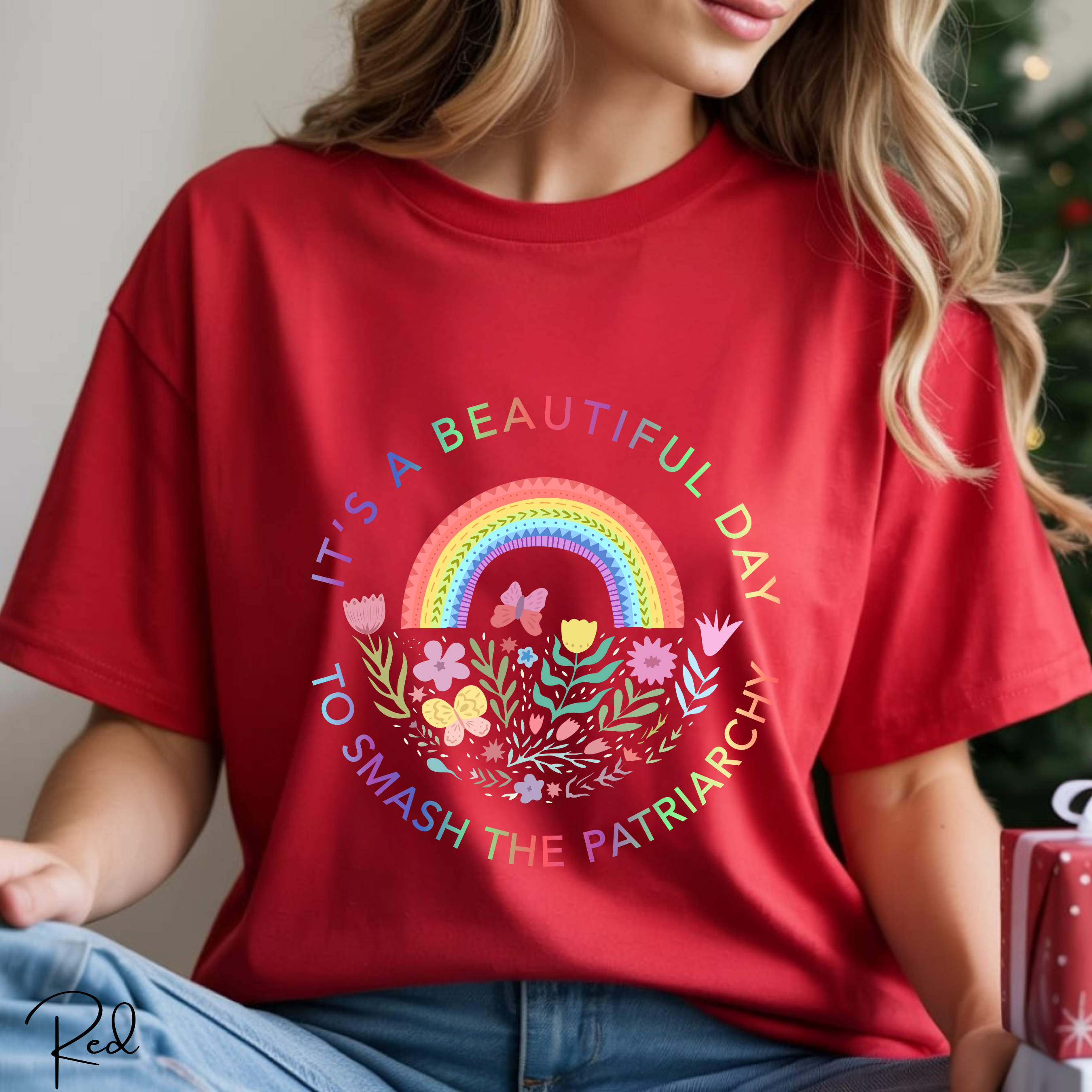 It’s a Beautiful Day to Smash the Patriarchy T-Shirt 🌈 | Floral Rainbow Circle Design | Comfort Colors 1717 Tee