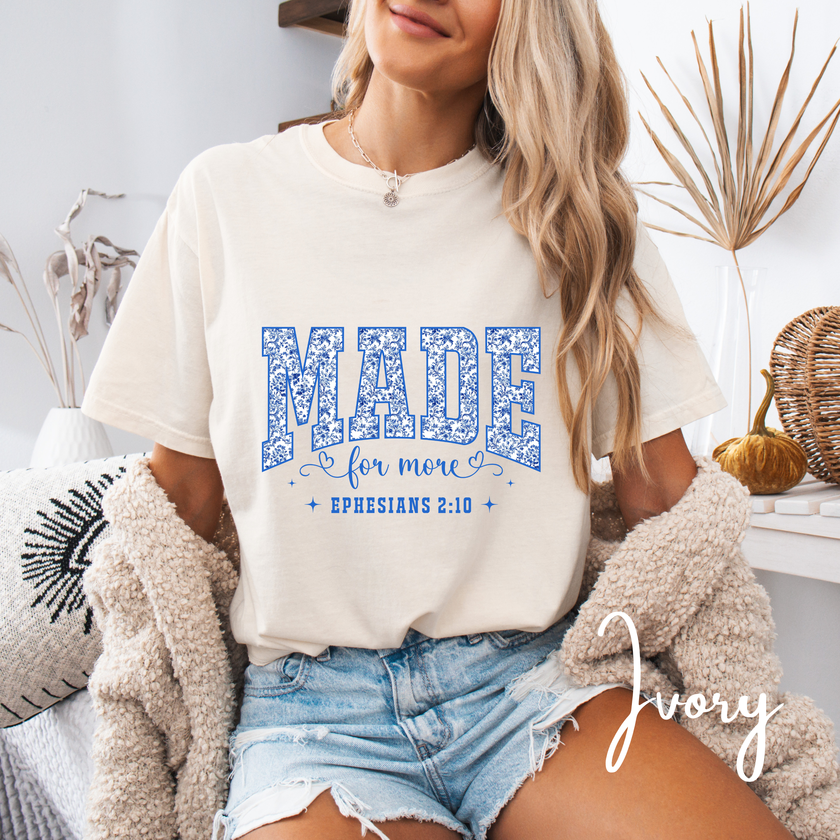 ✨ Comfort Colors 1717 MADE Floral Varsity  Comfort Colors Tee | Made for More – Ephesians 2:10 Christian T-Shirt ✨