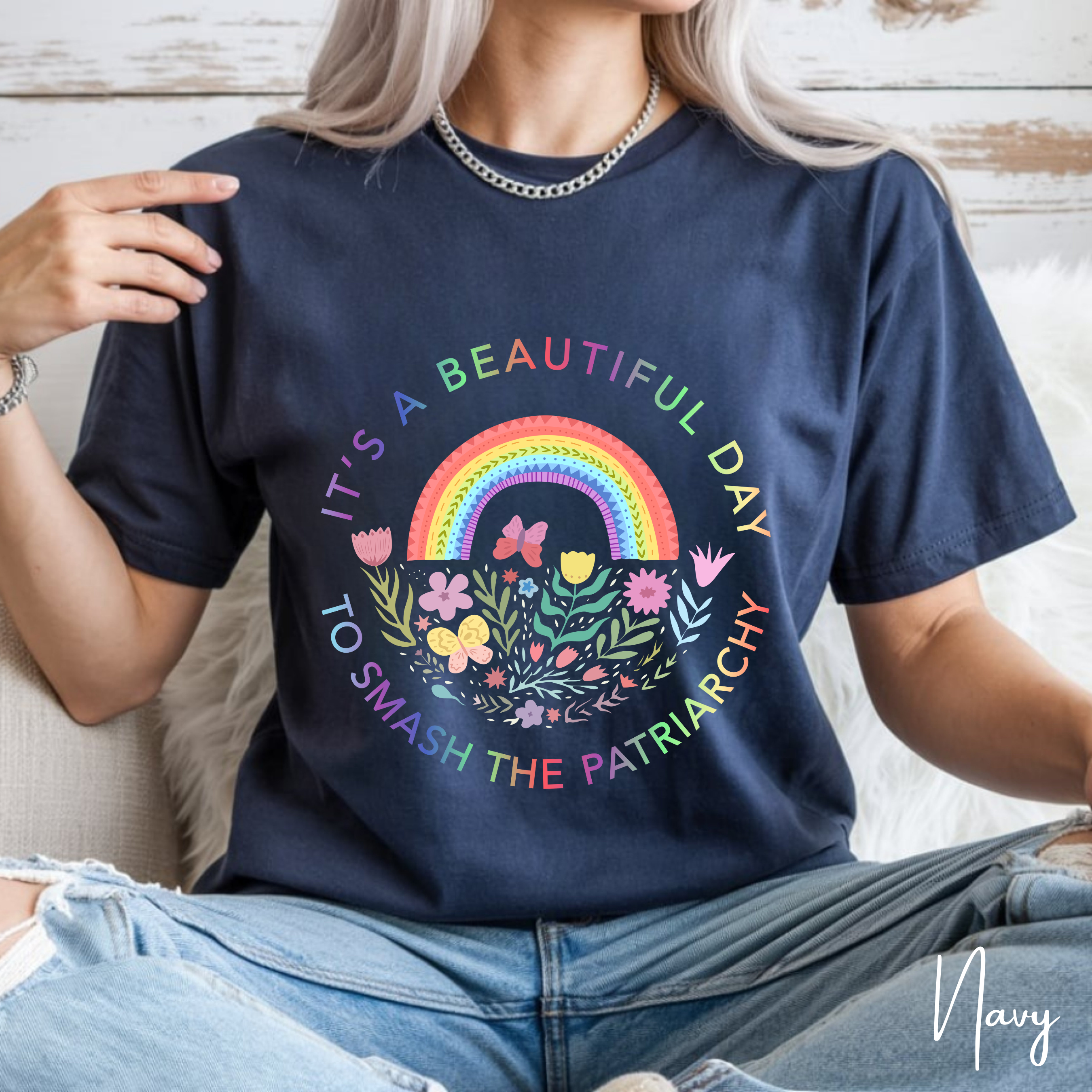 It’s a Beautiful Day to Smash the Patriarchy T-Shirt 🌈 | Floral Rainbow Circle Design | Comfort Colors 1717 Tee