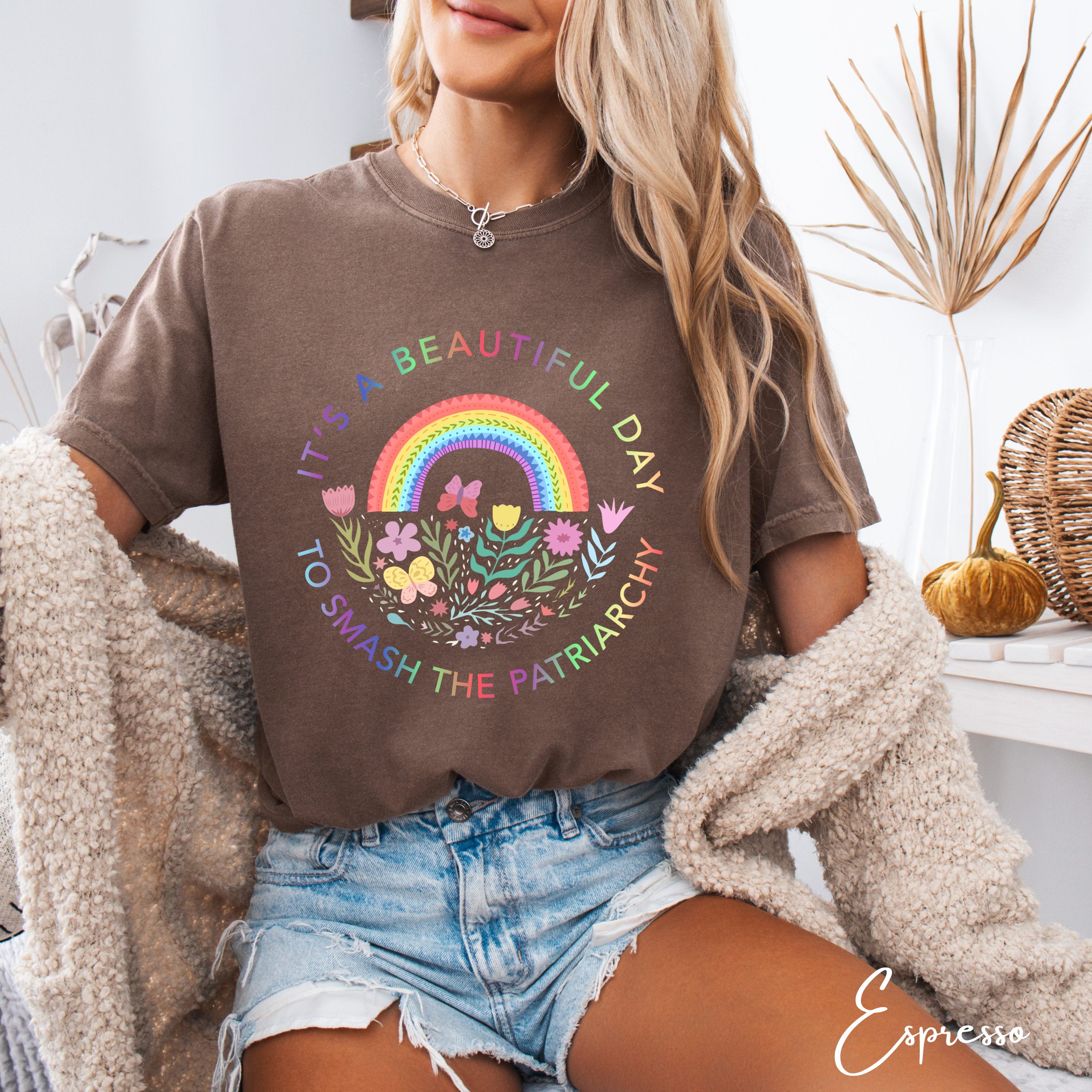 It’s a Beautiful Day to Smash the Patriarchy T-Shirt 🌈 | Floral Rainbow Circle Design | Comfort Colors 1717 Tee