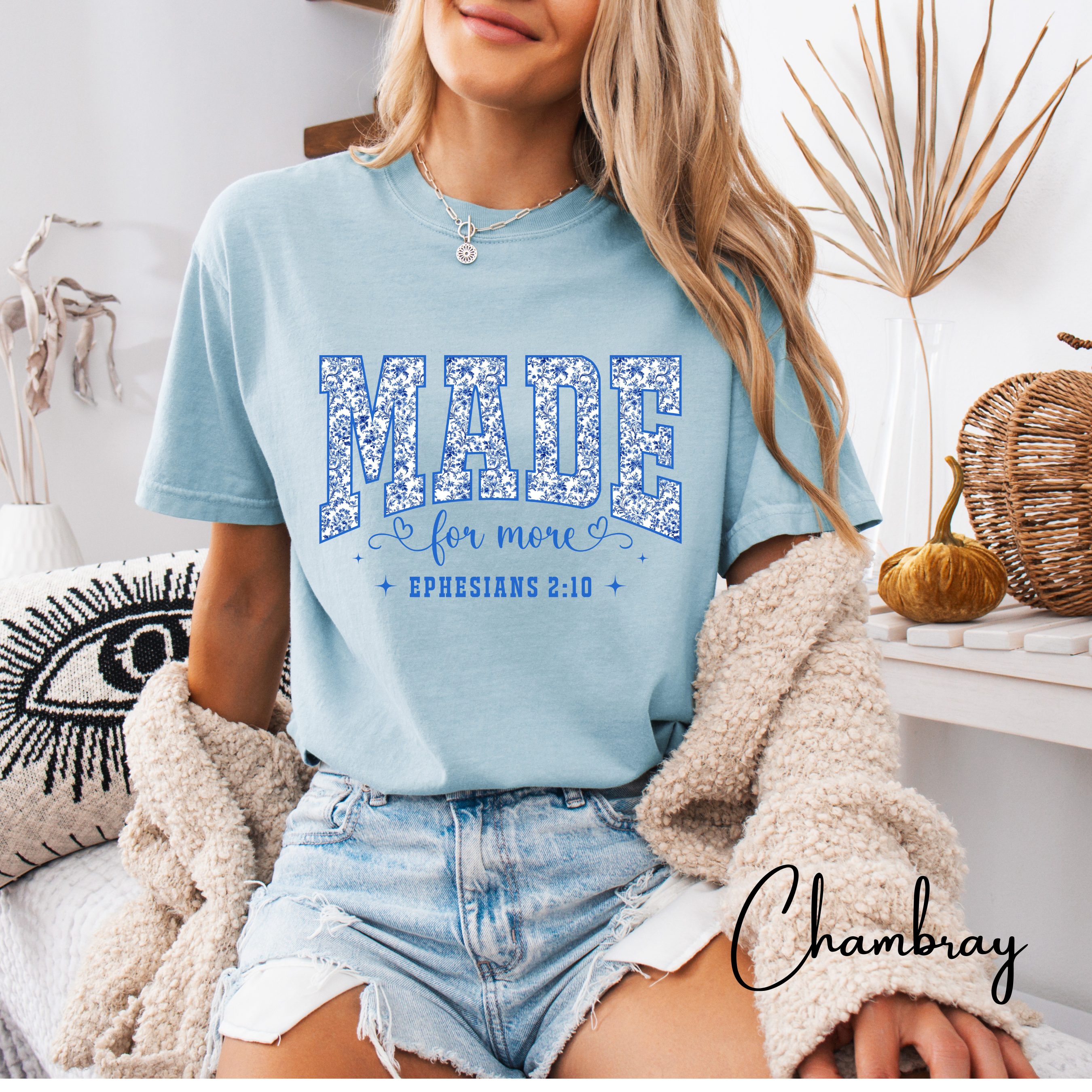 ✨ Comfort Colors 1717 MADE Floral Varsity  Comfort Colors Tee | Made for More – Ephesians 2:10 Christian T-Shirt ✨