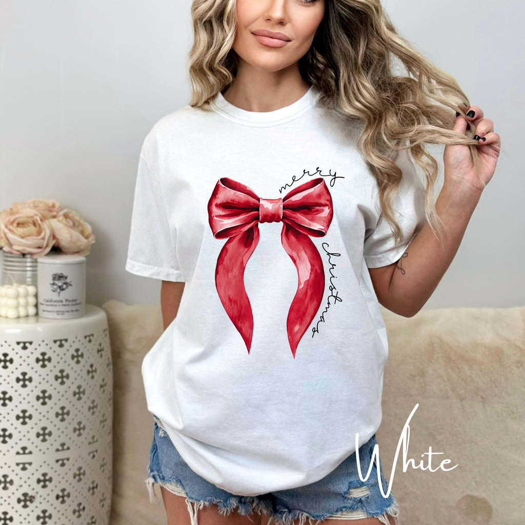 🎀✨ Merry Christmas Coquette Bow T-Shirt | Hand-Painted Look Holiday Aesthetic Tee 🎄💗 Comfort Colors 1717 Tshirt