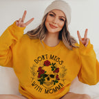 Skull and Rose Mom Sweatshirt | Don’t Mess With Momma Graphic Gildan 18000 Sweatshirt