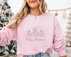🎄✨ Merry Christmas Embroidered Trees Sweatshirt – Gildan 18000 Cozy Holiday Crewneck • Minimalist Festive Winter Style 🎄✨
