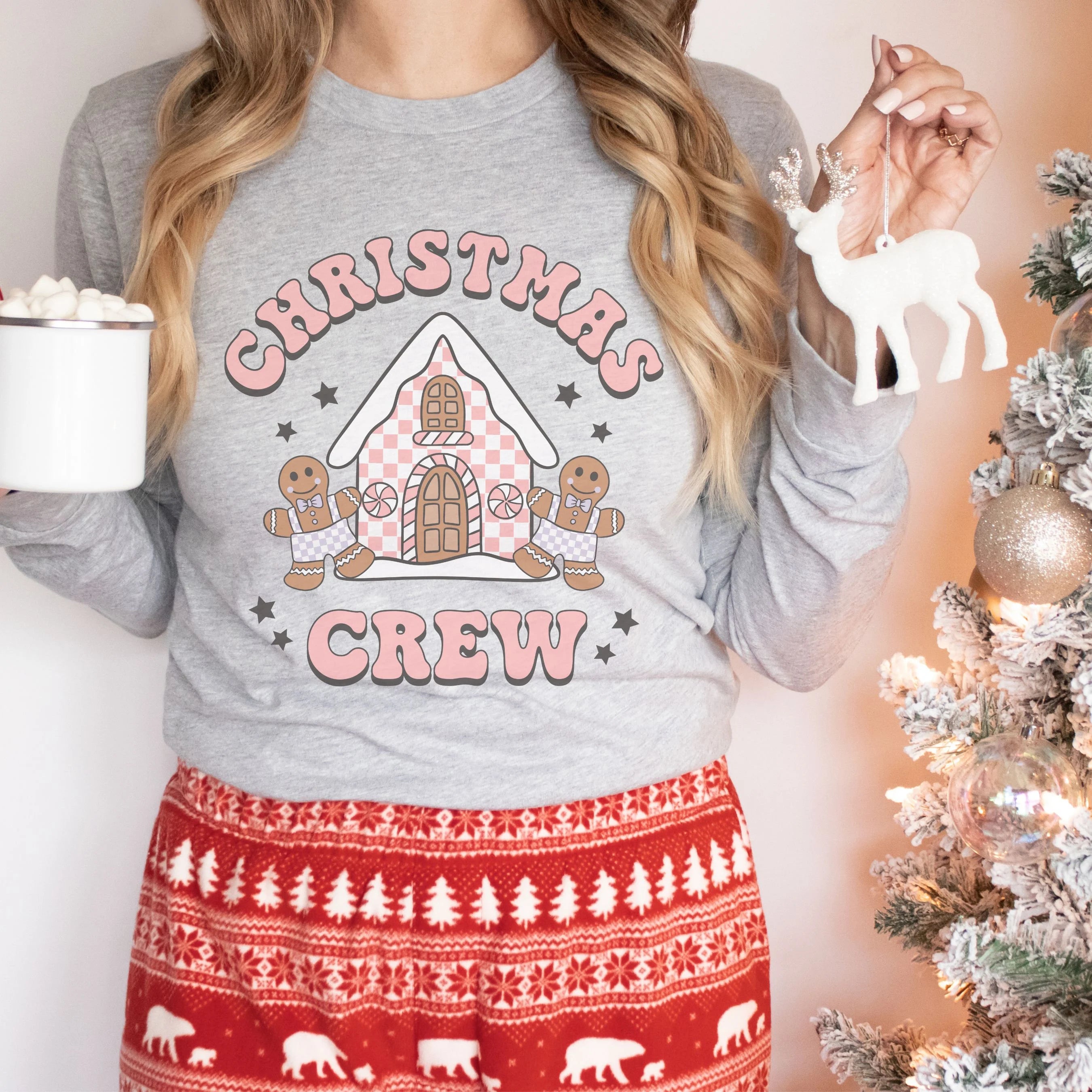 Christmas Crew Gingerbread House Christmas Baking Bella Canvas 3501 Long Sleeve Shirt