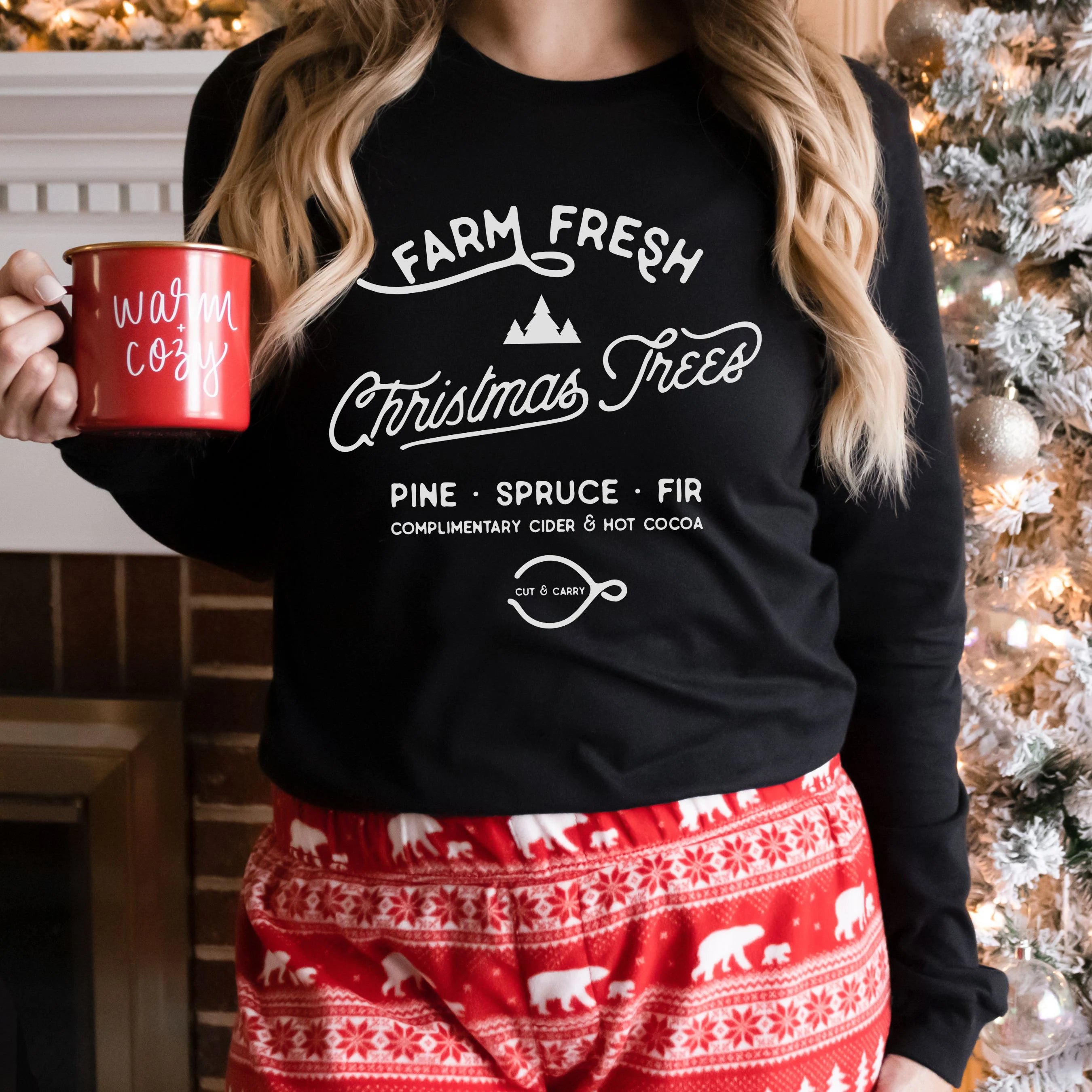 Farm Fresh Christmas Trees Bella Canvas 3501 Long Sleeve Shirt