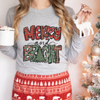 Merry and Bright  Christmas Bella Canvas 3501 Long Sleeve Shirt