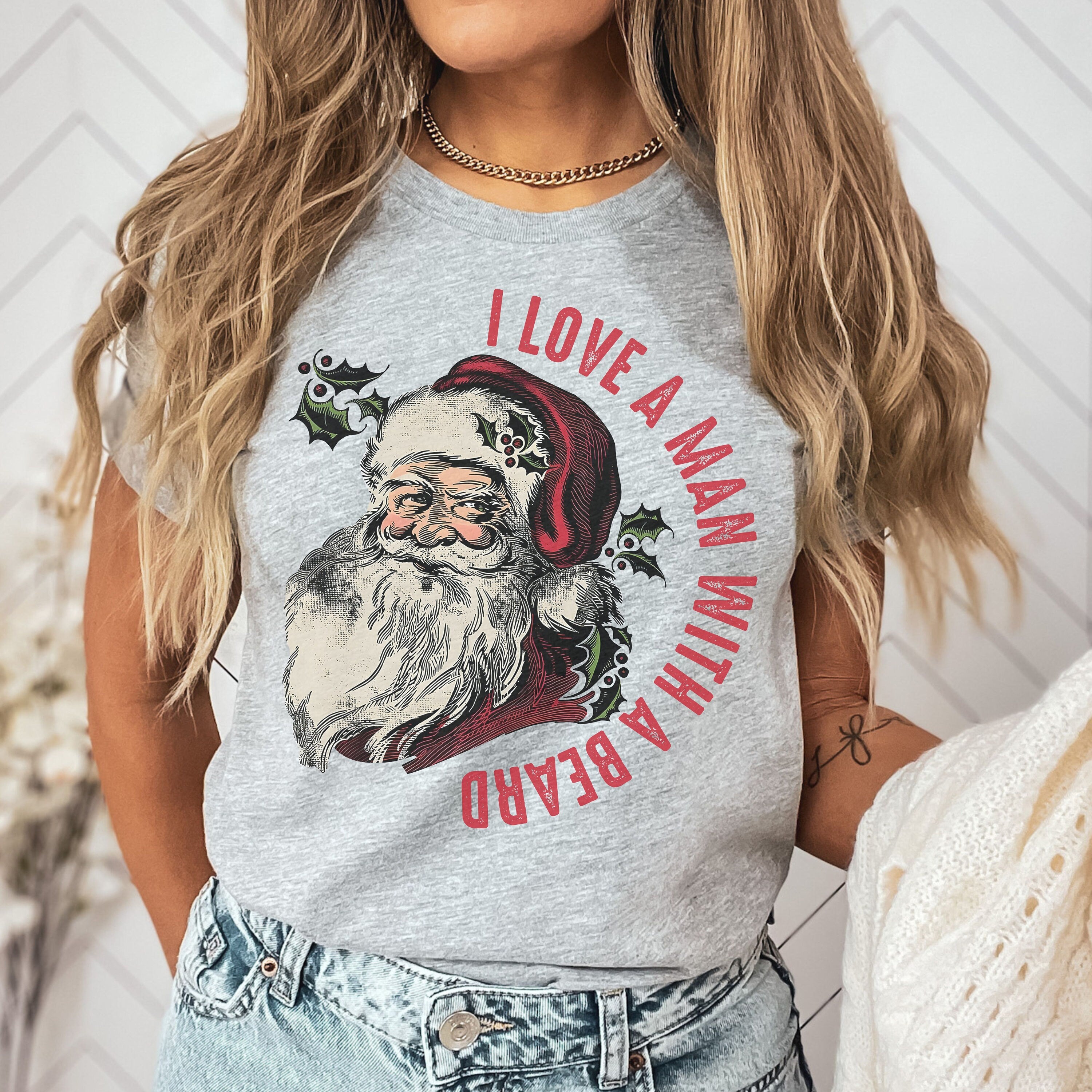 I Love a Man With a Beard Vintage Santa Bella Canvas 3001 Tshirt