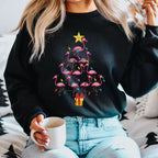 🎄🦩 Flamingo Christmas Tree Sweatshirt – Tropical Holiday Crewneck • Cute & Quirky Festive Design