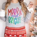 Merry and Bright Christmas Bella Canvas 3501 Long Sleeve Shirt