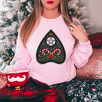 🔮🍬 Witchy Woman Christmas Sweatshirt – Candy Cane Ouija Planchette • Cute Magical Holiday Crewneck