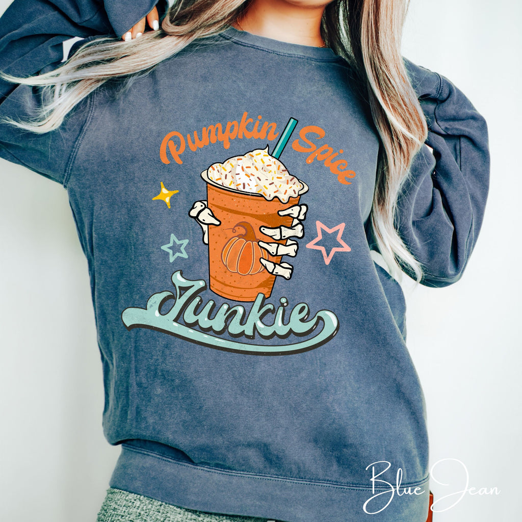 “Pumpkin Spice Junkie” |Skeleton Hand Autumn Comfort Colors 1566 Sweatshirt