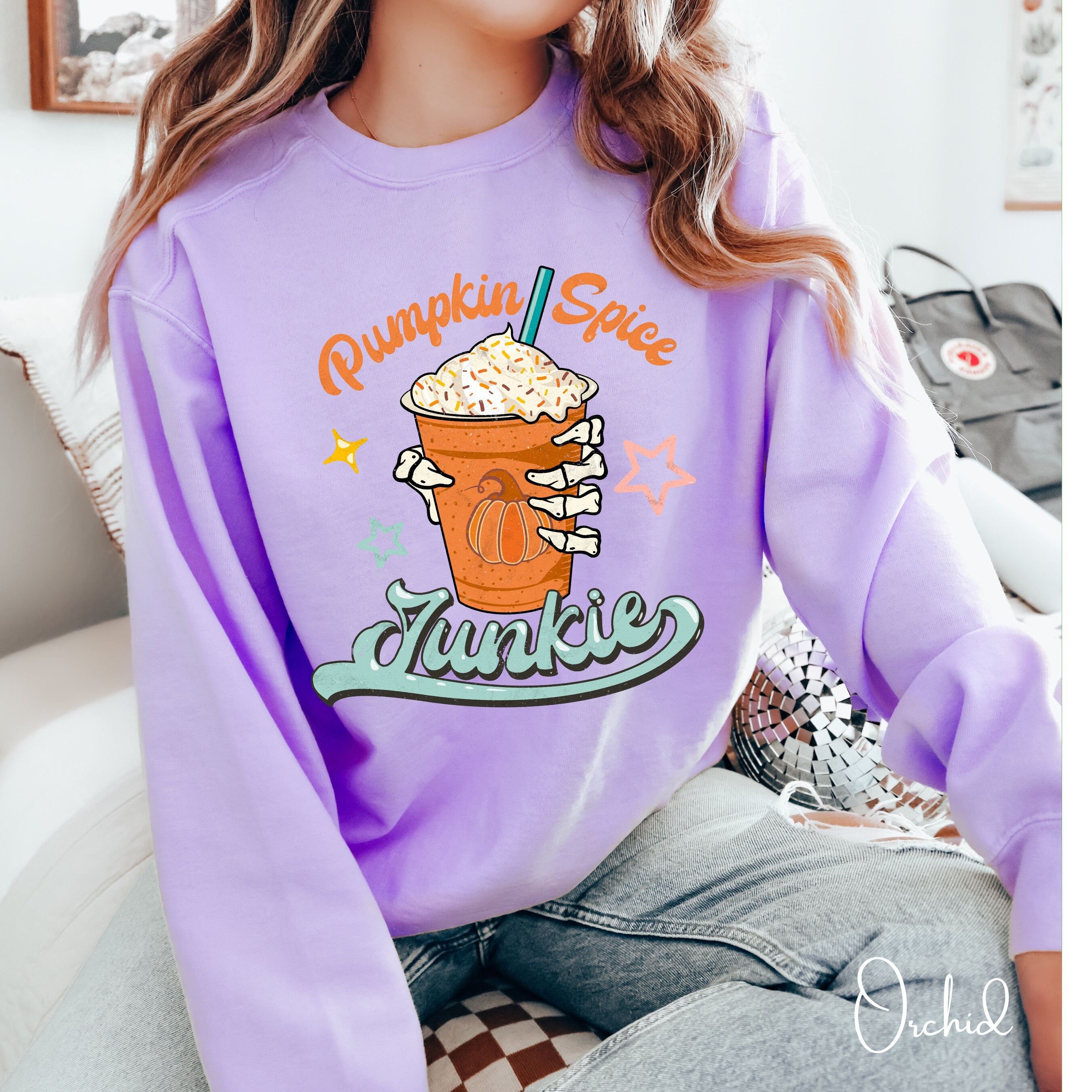 “Pumpkin Spice Junkie” |Skeleton Hand Autumn Comfort Colors 1566 Sweatshirt
