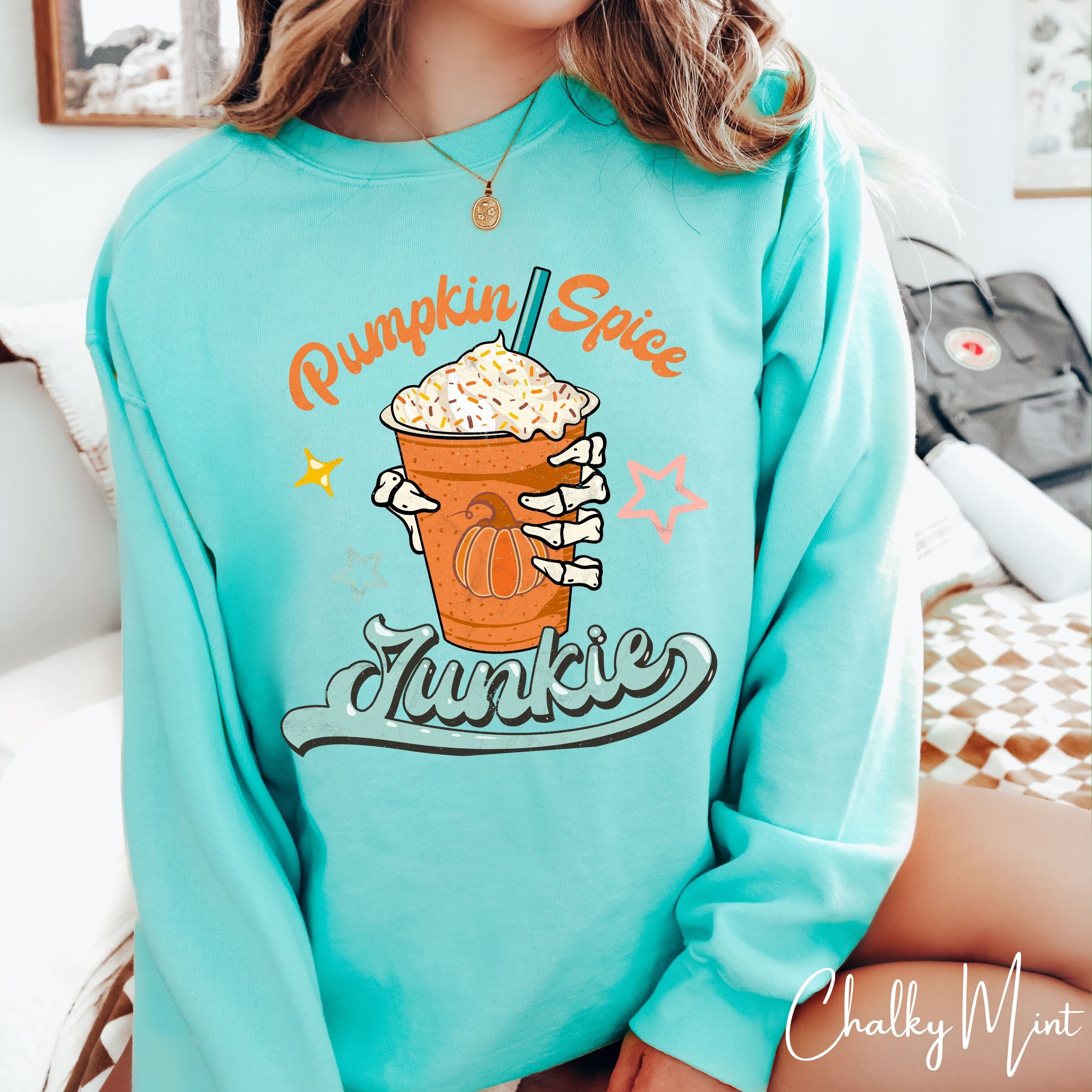 “Pumpkin Spice Junkie” |Skeleton Hand Autumn Comfort Colors 1566 Sweatshirt
