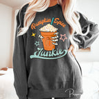 “Pumpkin Spice Junkie” |Skeleton Hand Autumn Comfort Colors 1566 Sweatshirt
