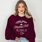🎄🚜 Farm Fresh Christmas Trees Sweatshirt – Simple Vintage Signage • Cozy Holiday Crewneck