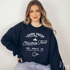 🎄🚜 Farm Fresh Christmas Trees Sweatshirt – Simple Vintage Signage • Cozy Holiday Crewneck