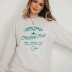🎄🚜 Farm Fresh Christmas Trees Sweatshirt – Simple Vintage Signage • Cozy Holiday Crewneck