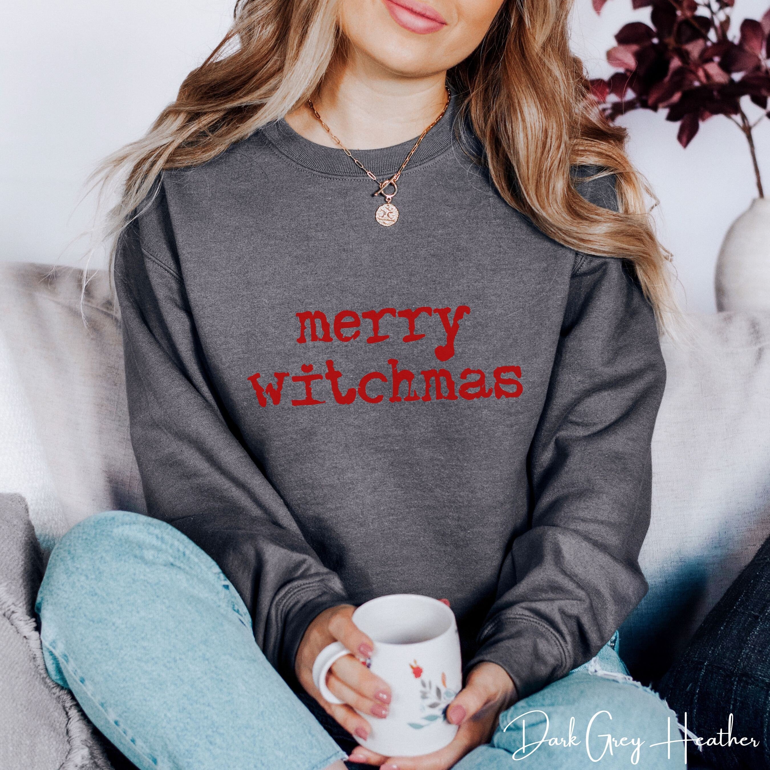 🖤🔮 Simple Merry Witchmas Sweatshirt – Gildan 18000 • Minimal Witchy Christmas Crewneck