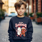 ’Tis the Season Kids Christmas Sweatshirt 🍪 | Retro Gingerbread & Milk Holiday  Gildan 18000B Sweatshirt