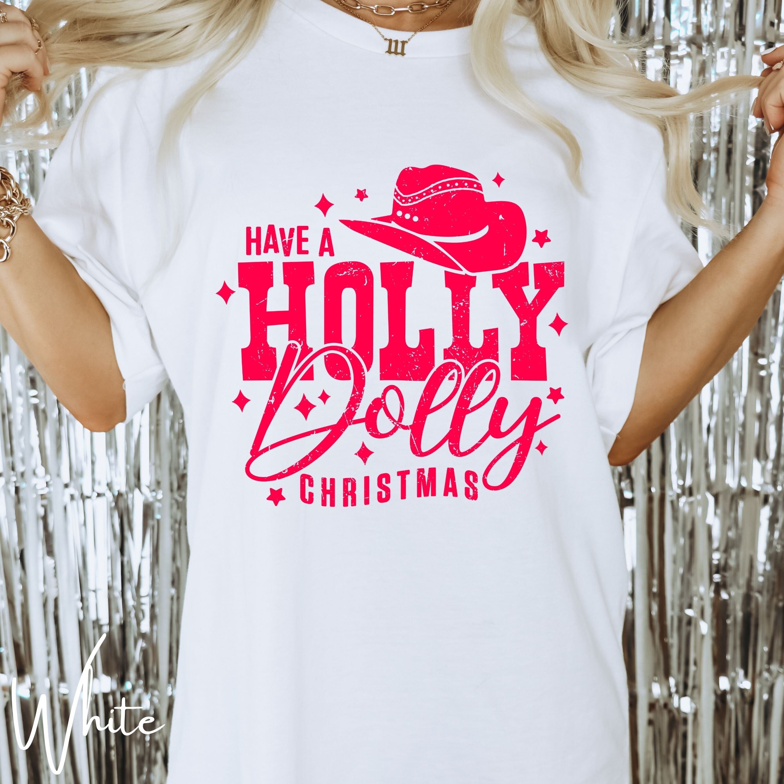 🎄💗 Have a Holly Dolly Christmas – Comfort Colors Vintage-Wash Holiday T-Shirt ✨ Retro Country Christmas Tee