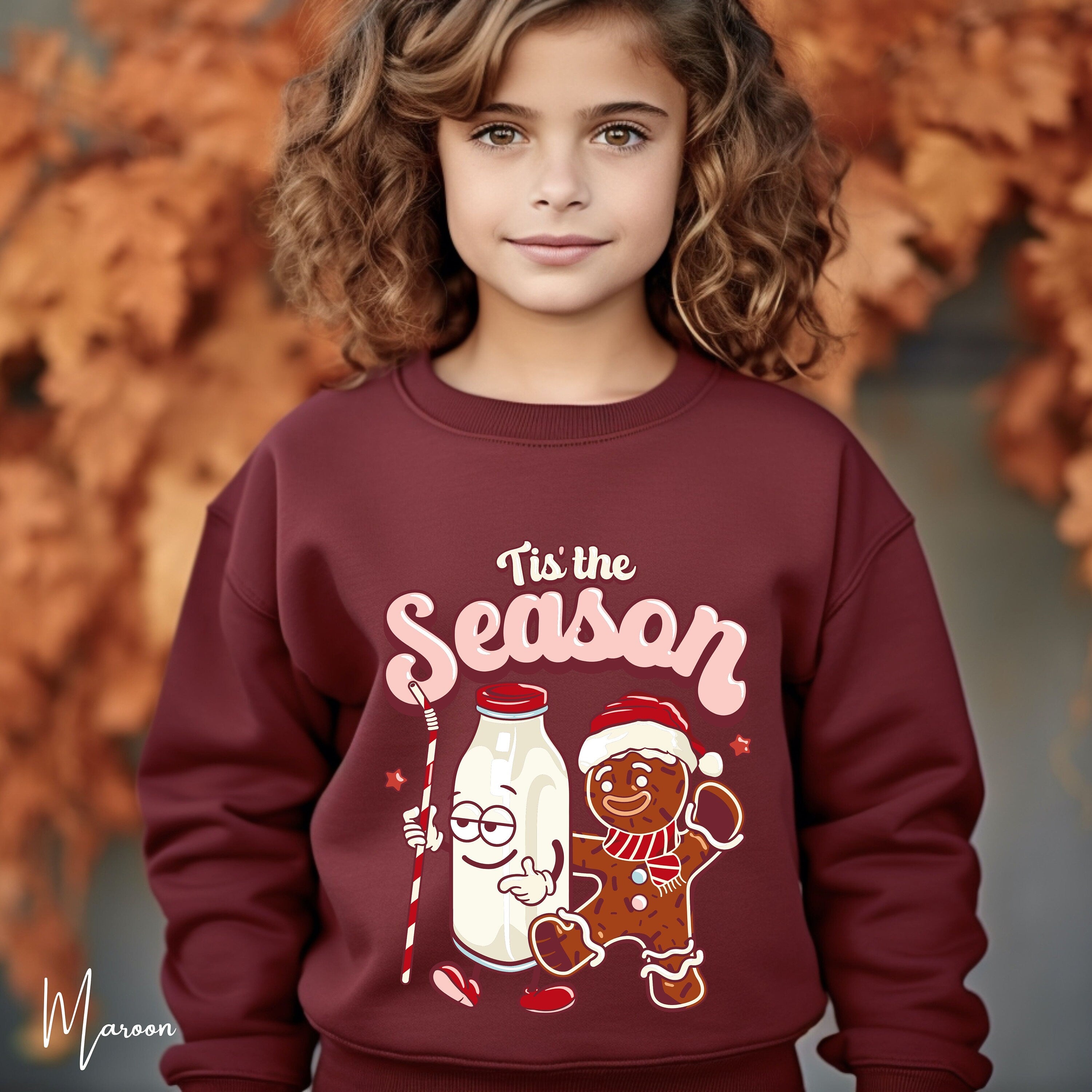 ’Tis the Season Kids Christmas Sweatshirt 🍪 | Retro Gingerbread & Milk Holiday  Gildan 18000B Sweatshirt