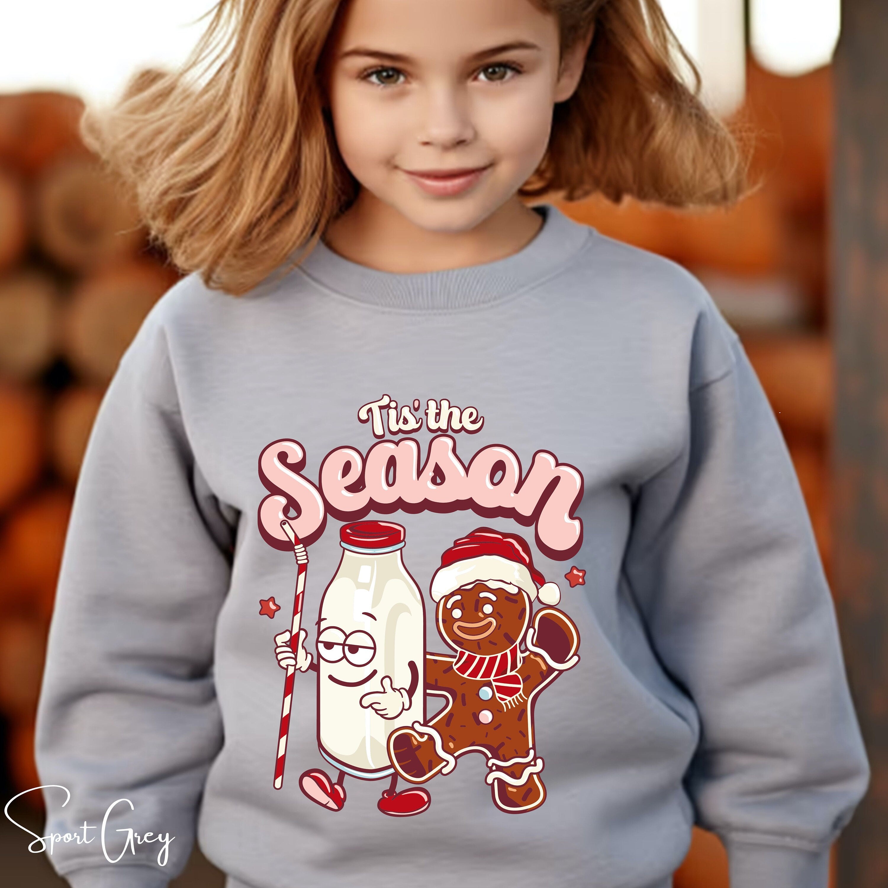 ’Tis the Season Kids Christmas Sweatshirt 🍪 | Retro Gingerbread & Milk Holiday  Gildan 18000B Sweatshirt