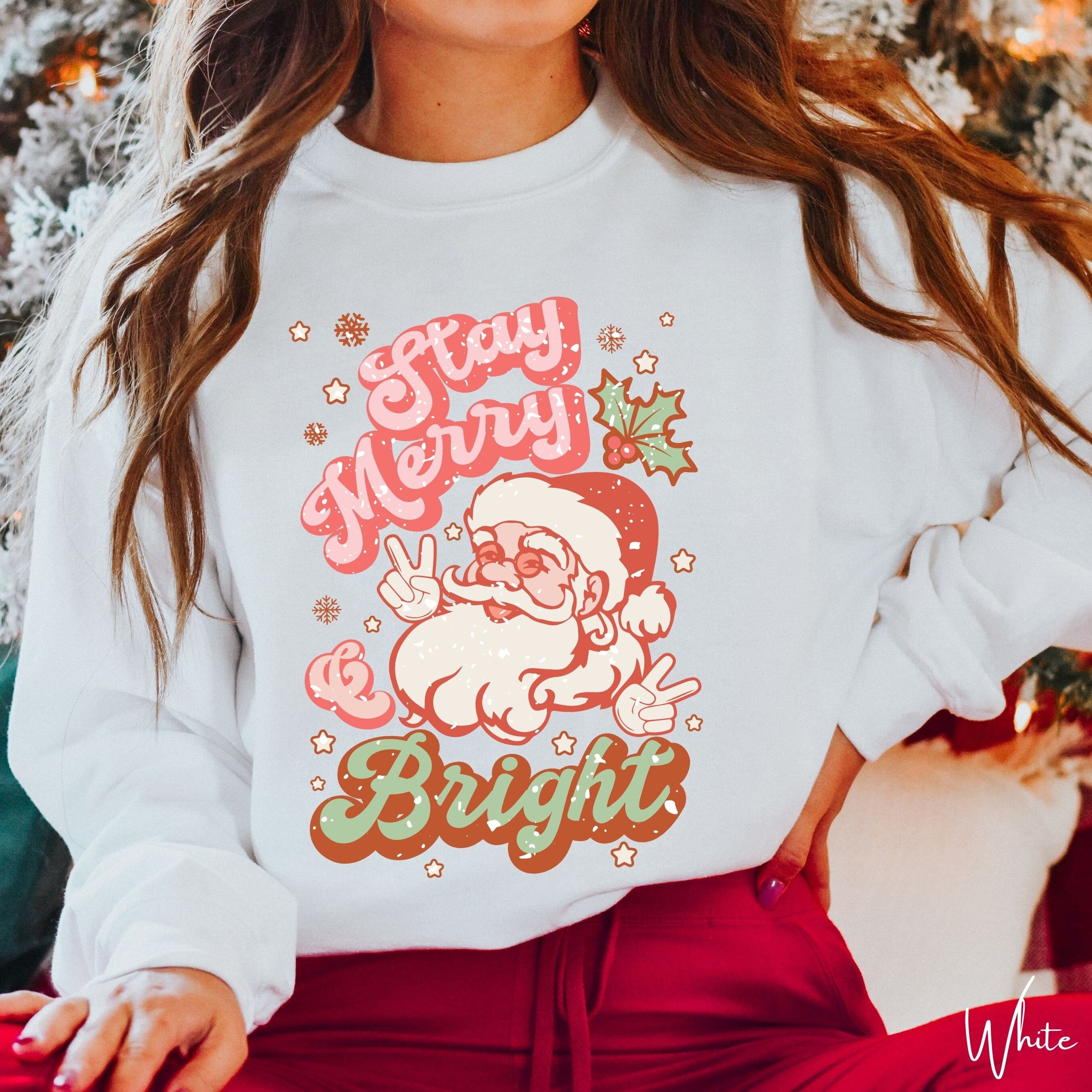Stay Merry and Bright Santa Christmas Gildan 18000 Sweatshirt
