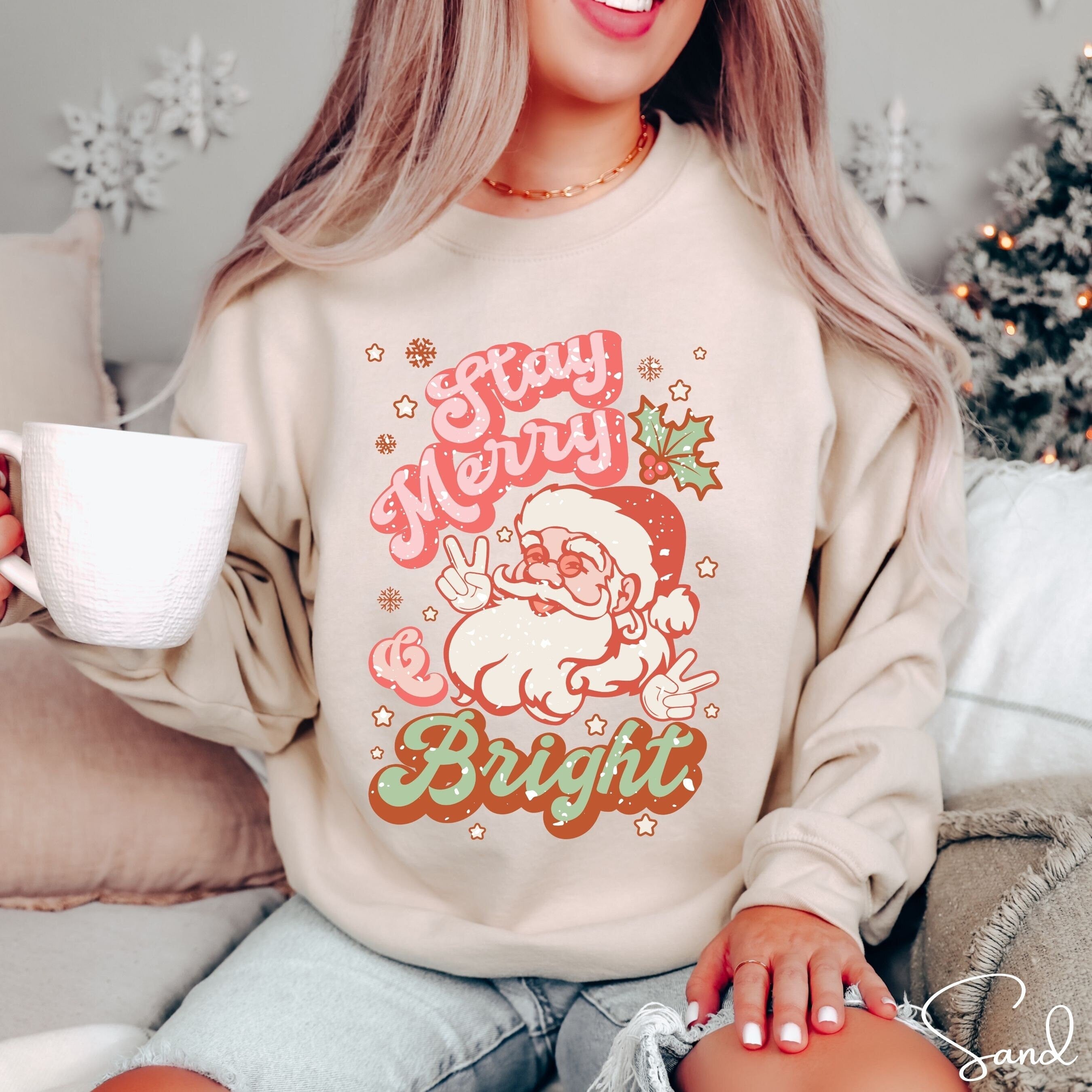 Stay Merry and Bright Santa Christmas Gildan 18000 Sweatshirt