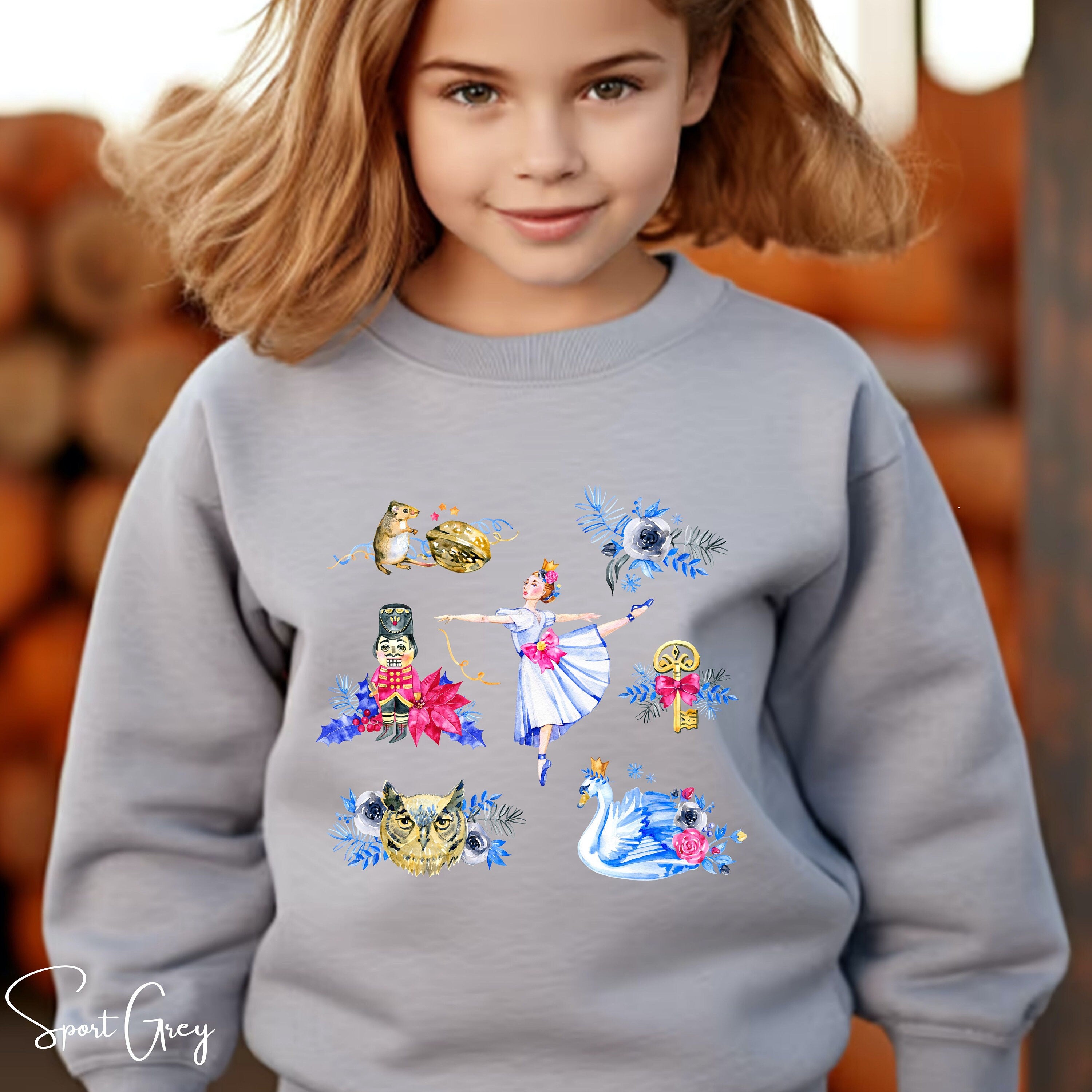 Nutcracker Ballet Kids Christmas Sweatshirt 🎄 | Ballerina, Swan & Nutcracker Design | Holiday Pullover Gildan 18000B Sweatshirt