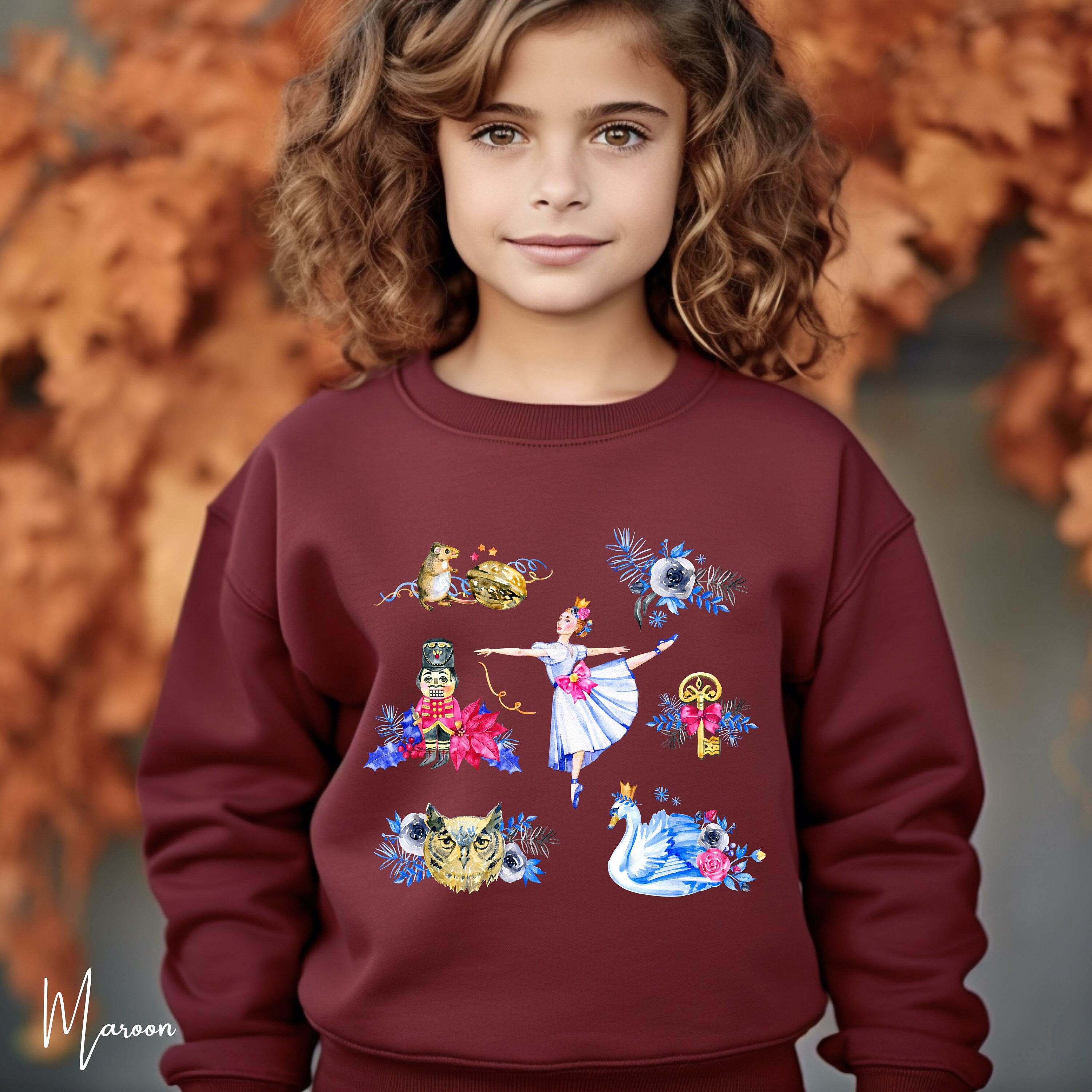 Nutcracker Ballet Kids Christmas Sweatshirt 🎄 | Ballerina, Swan & Nutcracker Design | Holiday Pullover Gildan 18000B Sweatshirt