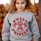 Sweet but Twisted Kids Christmas Sweatshirt 🍬 | Candy Cane Holiday Pullover | Cute Christmas Outfit Gildan 18000B Sweatshirt