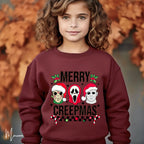 Merry Creepmas Kids Sweatshirt 🎄 | Funny Spooky Christmas Pullover | Cute Horror Holiday Sweater Gildan 18000B Sweatshirt