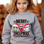 Merry Creepmas Kids Sweatshirt 🎄 | Funny Spooky Christmas Pullover | Cute Horror Holiday Sweater Gildan 18000B Sweatshirt