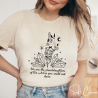 🔮 We Are the Granddaughters of the Witches They Could Not Burn – Women’s Witchy Crystal Graphic Tee ✨ Spiritual Feminist Shirt • Mystic Empowerment Top 🖤🌙