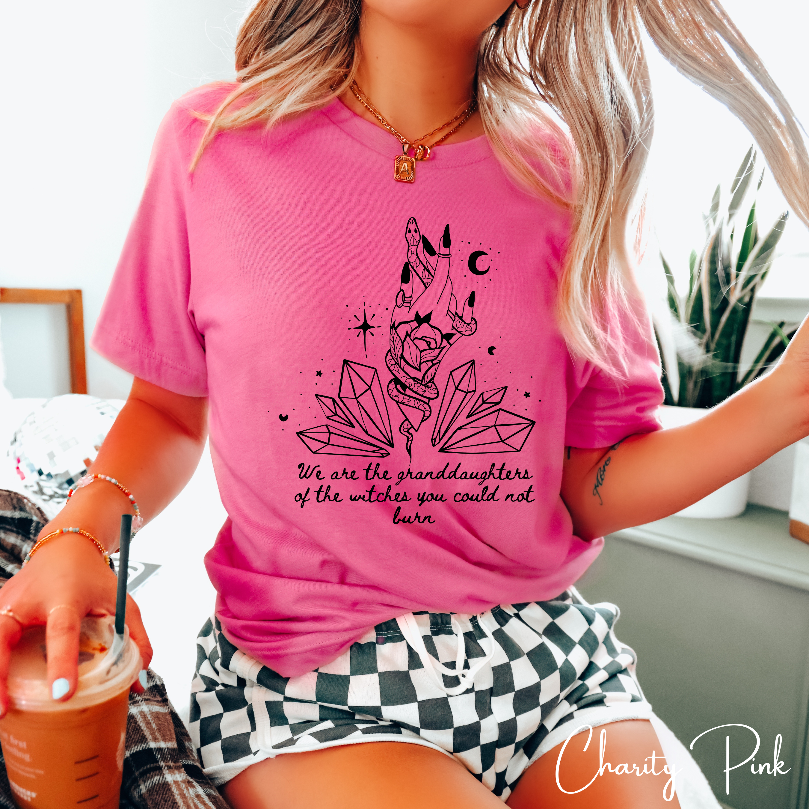 🔮 We Are the Granddaughters of the Witches They Could Not Burn – Women’s Witchy Crystal Graphic Tee ✨ Spiritual Feminist Shirt • Mystic Empowerment Top 🖤🌙