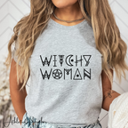 🌙 Witchy Woman – Mystic Wicca-Style Font Graphic Tee ✨ Spellbound Aesthetic Shirt for Free-Spirited Witches Bella Canvas 3001 Tee 🔮🖤