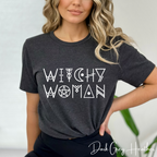 🌙 Witchy Woman – Mystic Wicca-Style Font Graphic Tee ✨ Spellbound Aesthetic Shirt for Free-Spirited Witches Bella Canvas 3001 Tee 🔮🖤