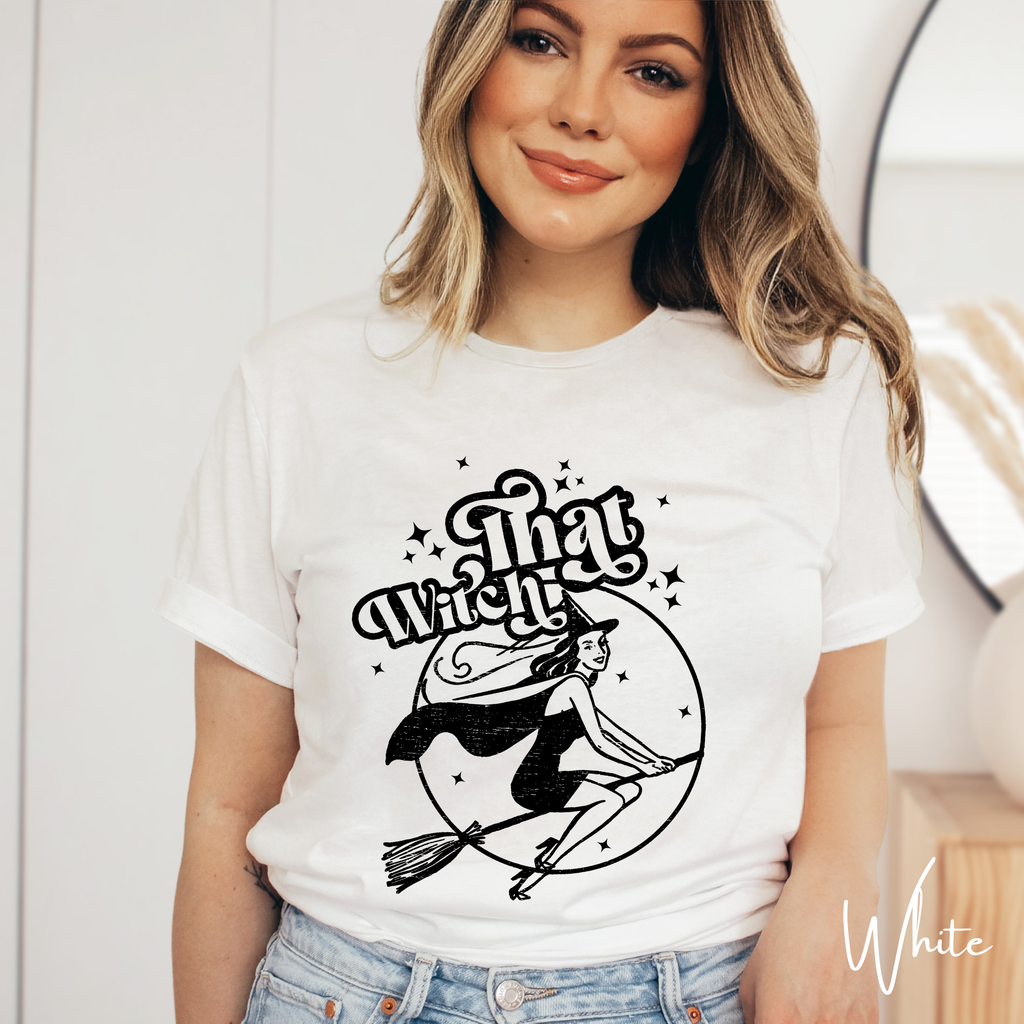 ✨ “That Witch” Vintage 50s Pin-Up Witch Tee – Bella + Canvas 3001 🧹💋✨