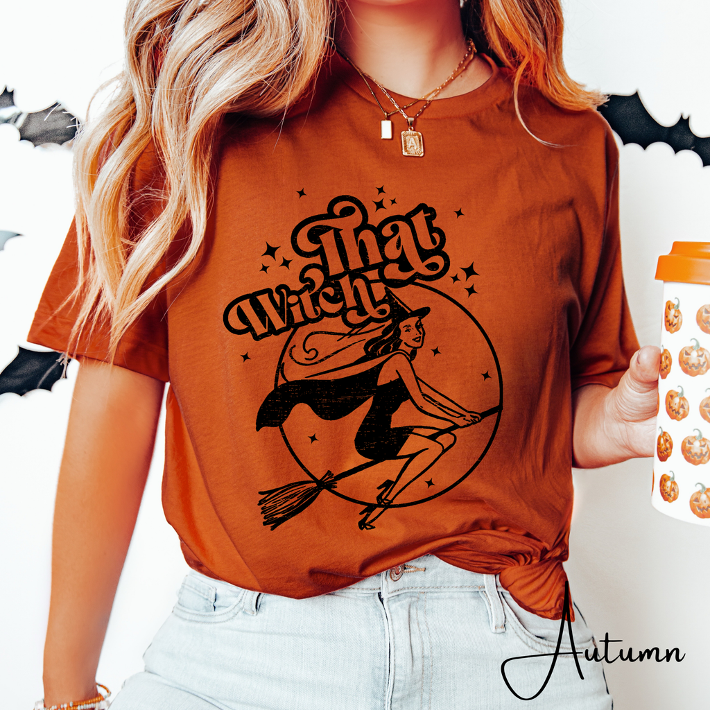 ✨ “That Witch” Vintage 50s Pin-Up Witch Tee – Bella + Canvas 3001 🧹💋✨