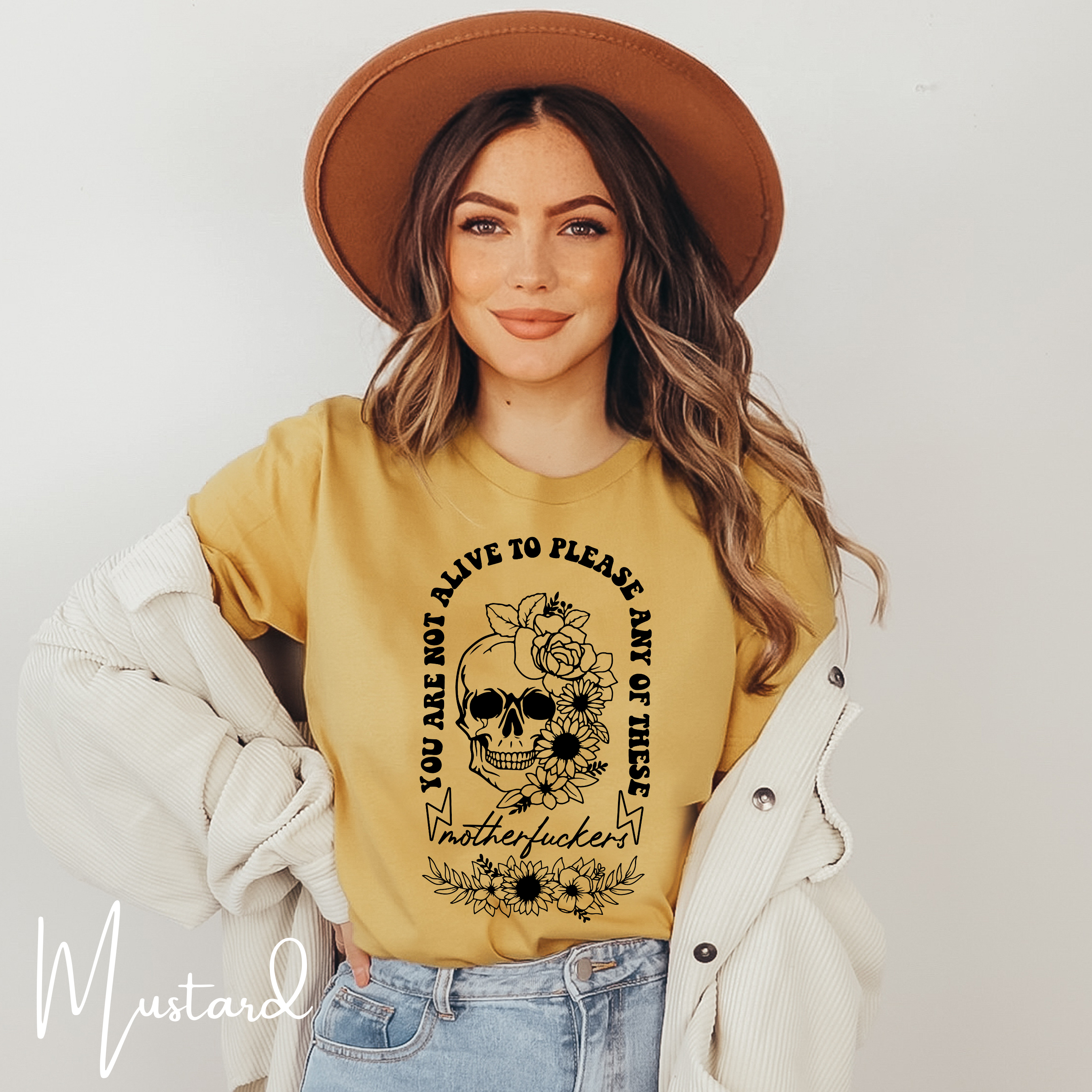 Floral Skull Empowerment Tee – Bella + Canvas 3001 | “You’re Not Alive to Please These Motherf*ckers”  Bella Canvas Shirt 🌸💀🔥