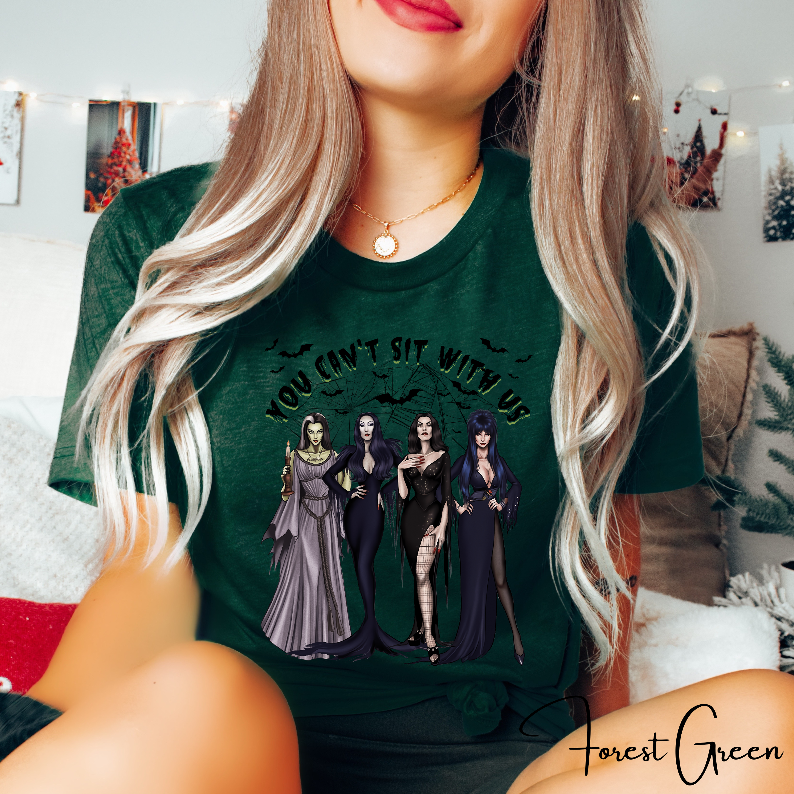 Women of Horror “You Can’t Sit With Us” Tee 👻🖤💋 | Morticia, Elvira, Bride of Frankenstein, Vampira & Lily Munster Bella Canvas 3001 Tshirt