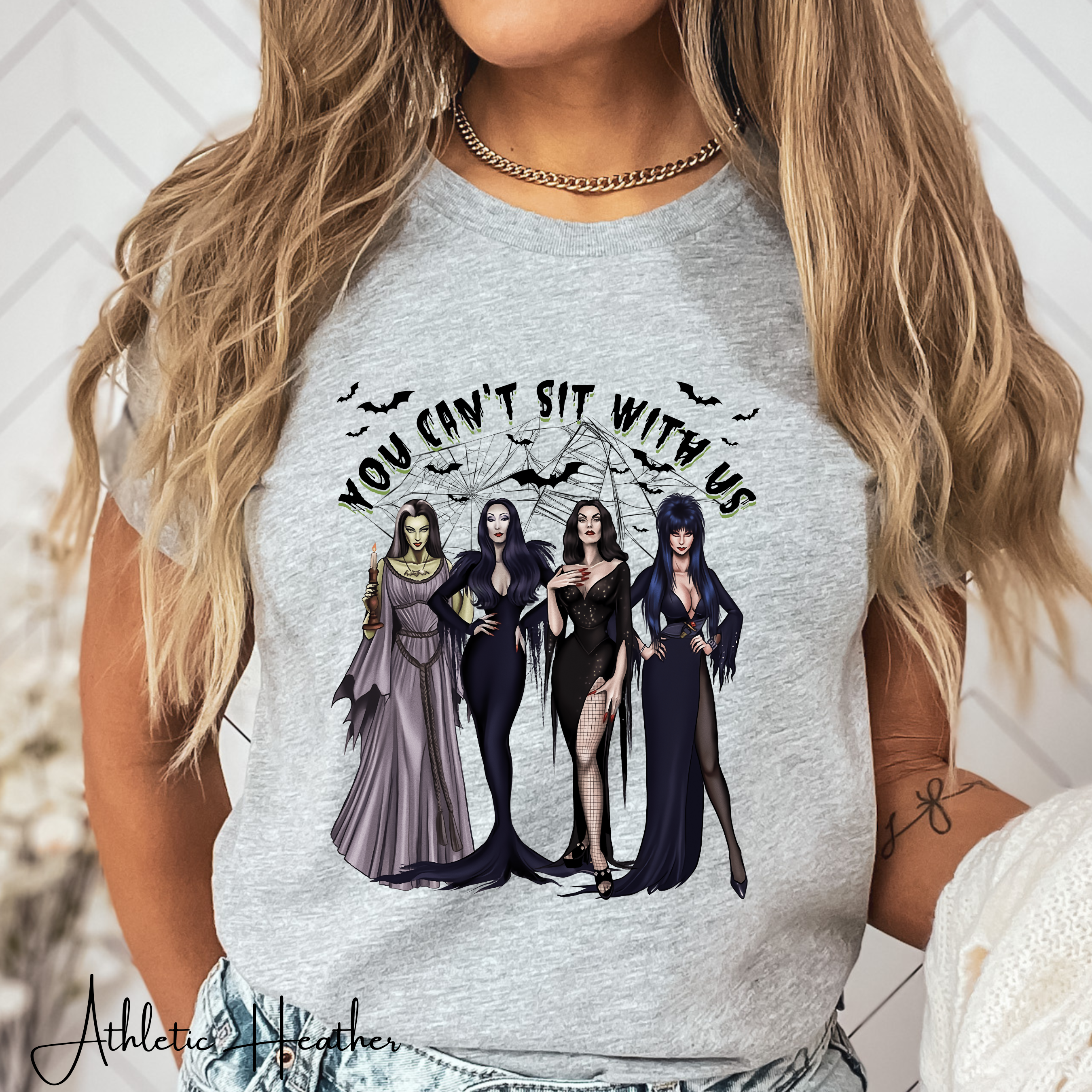 Women of Horror “You Can’t Sit With Us” Tee 👻🖤💋 | Morticia, Elvira, Bride of Frankenstein, Vampira & Lily Munster Bella Canvas 3001 Tshirt