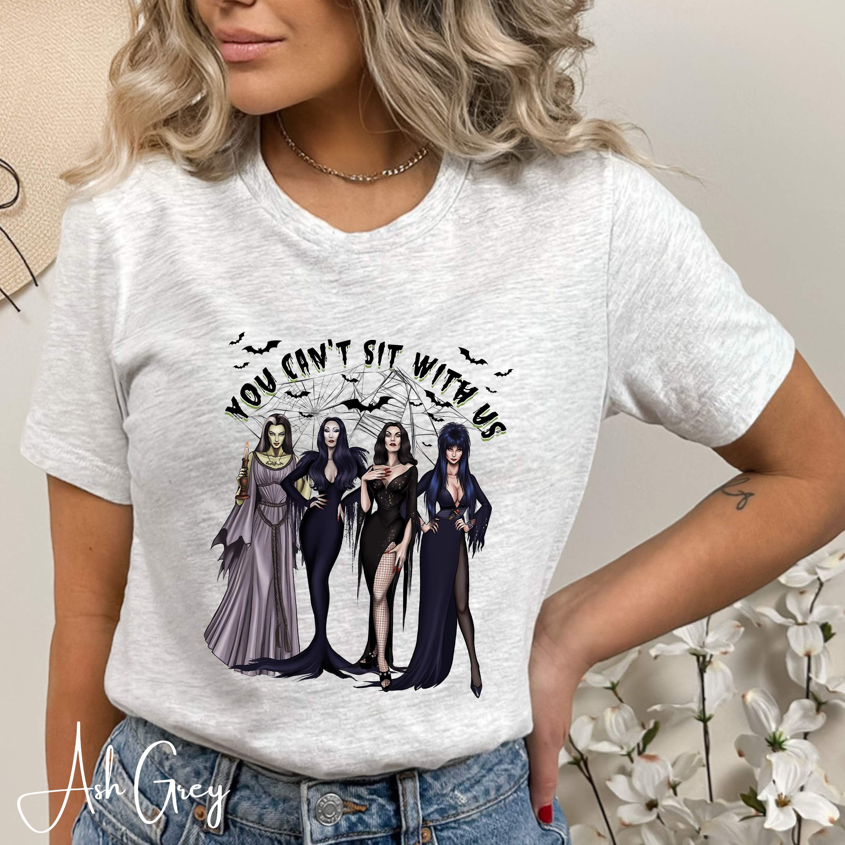 Women of Horror “You Can’t Sit With Us” Tee 👻🖤💋 | Morticia, Elvira, Bride of Frankenstein, Vampira & Lily Munster Bella Canvas 3001 Tshirt