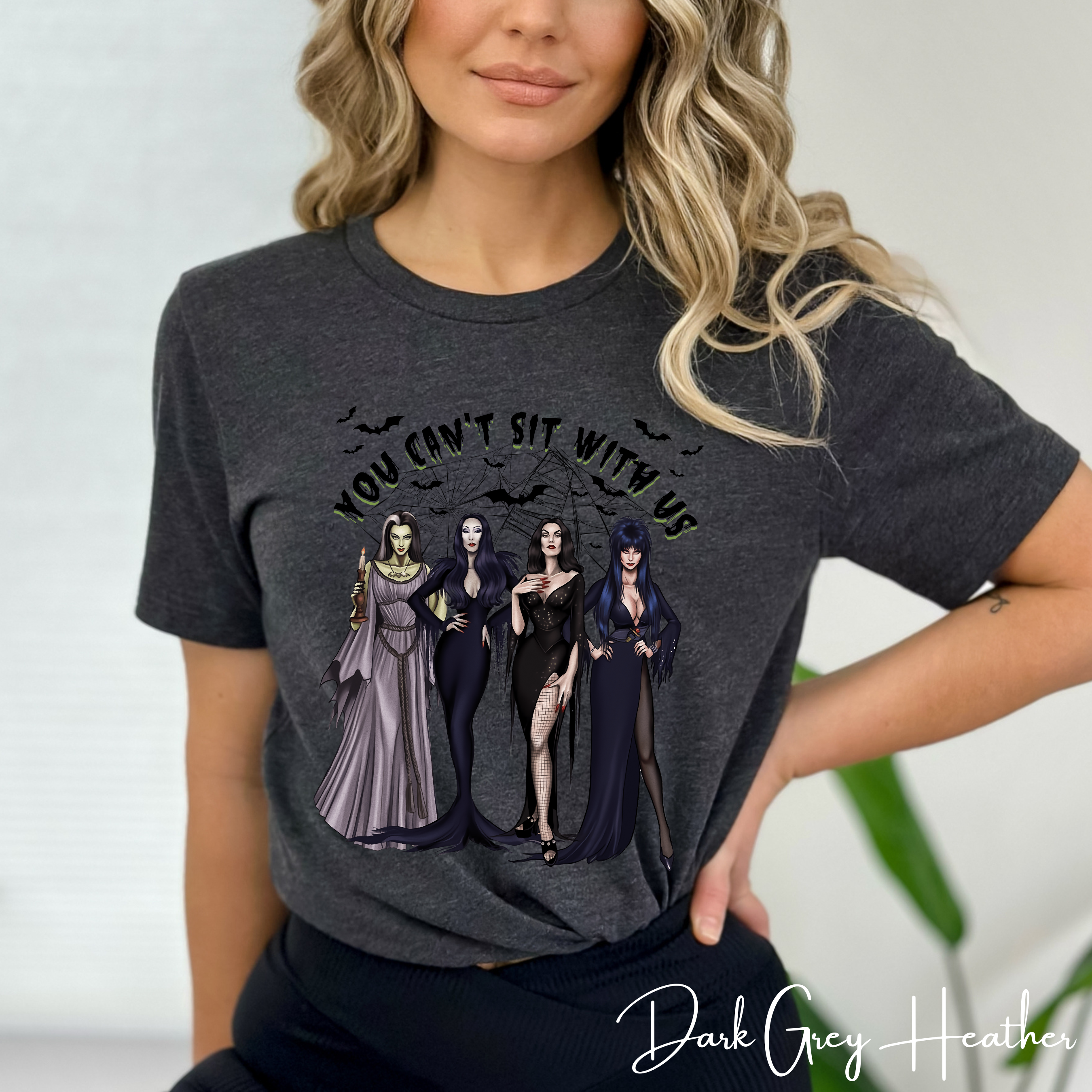 Women of Horror “You Can’t Sit With Us” Tee 👻🖤💋 | Morticia, Elvira, Bride of Frankenstein, Vampira & Lily Munster Bella Canvas 3001 Tshirt
