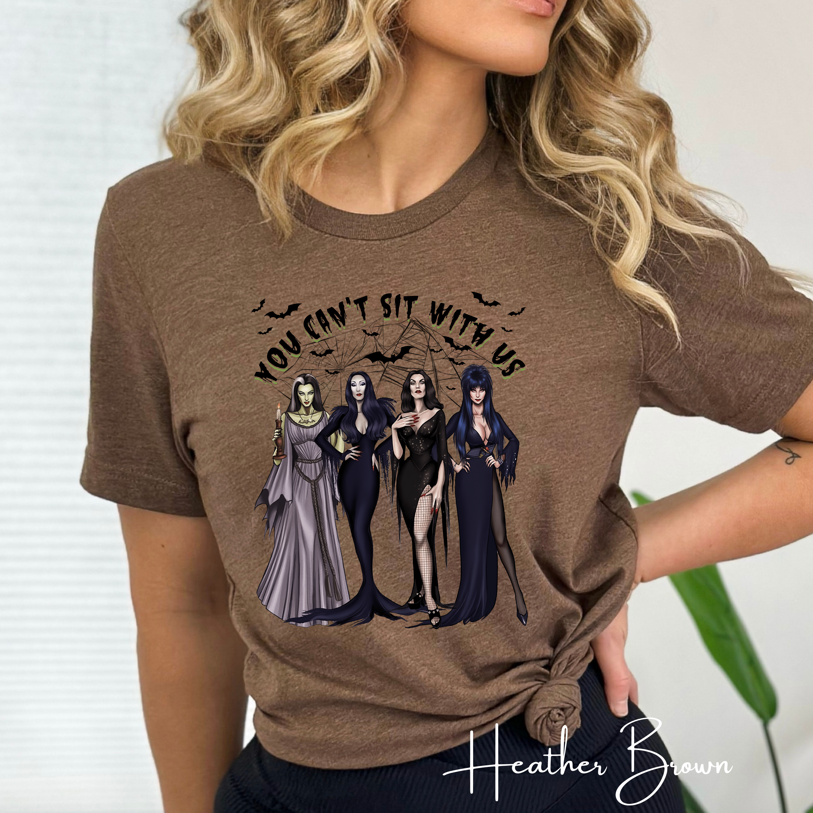 Women of Horror “You Can’t Sit With Us” Tee 👻🖤💋 | Morticia, Elvira, Bride of Frankenstein, Vampira & Lily Munster Bella Canvas 3001 Tshirt