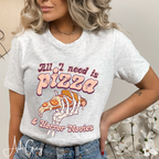 All I Need Is Pizza and Horror Movies T-Shirt | Skeleton Hand Pizza Graphic Bella Canvas 3001 Tee